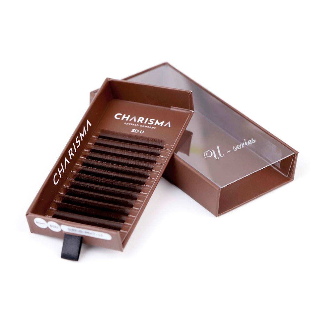 Brown U-shape premade fans showing the perfect top line