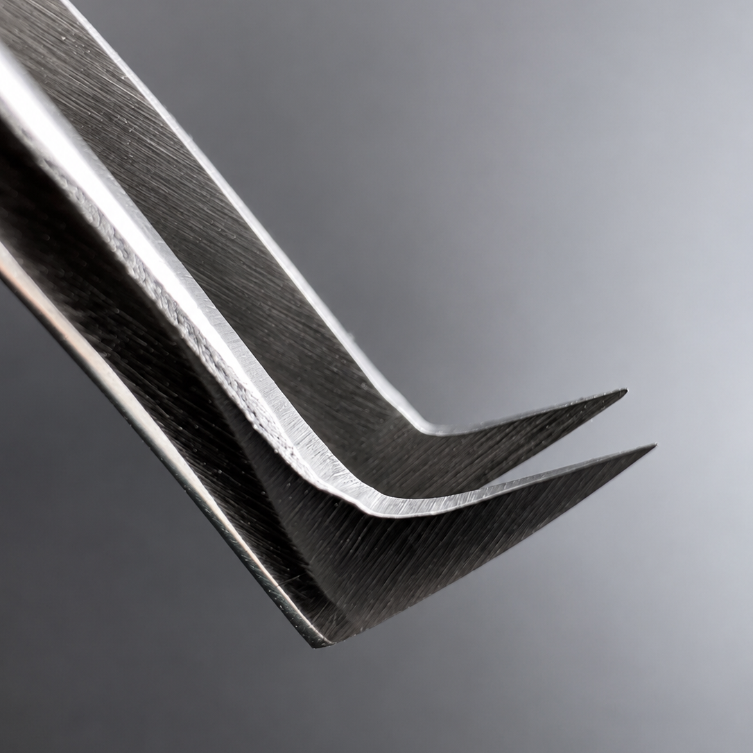 Mini Axe tweezer creating a volume fan from the very tip