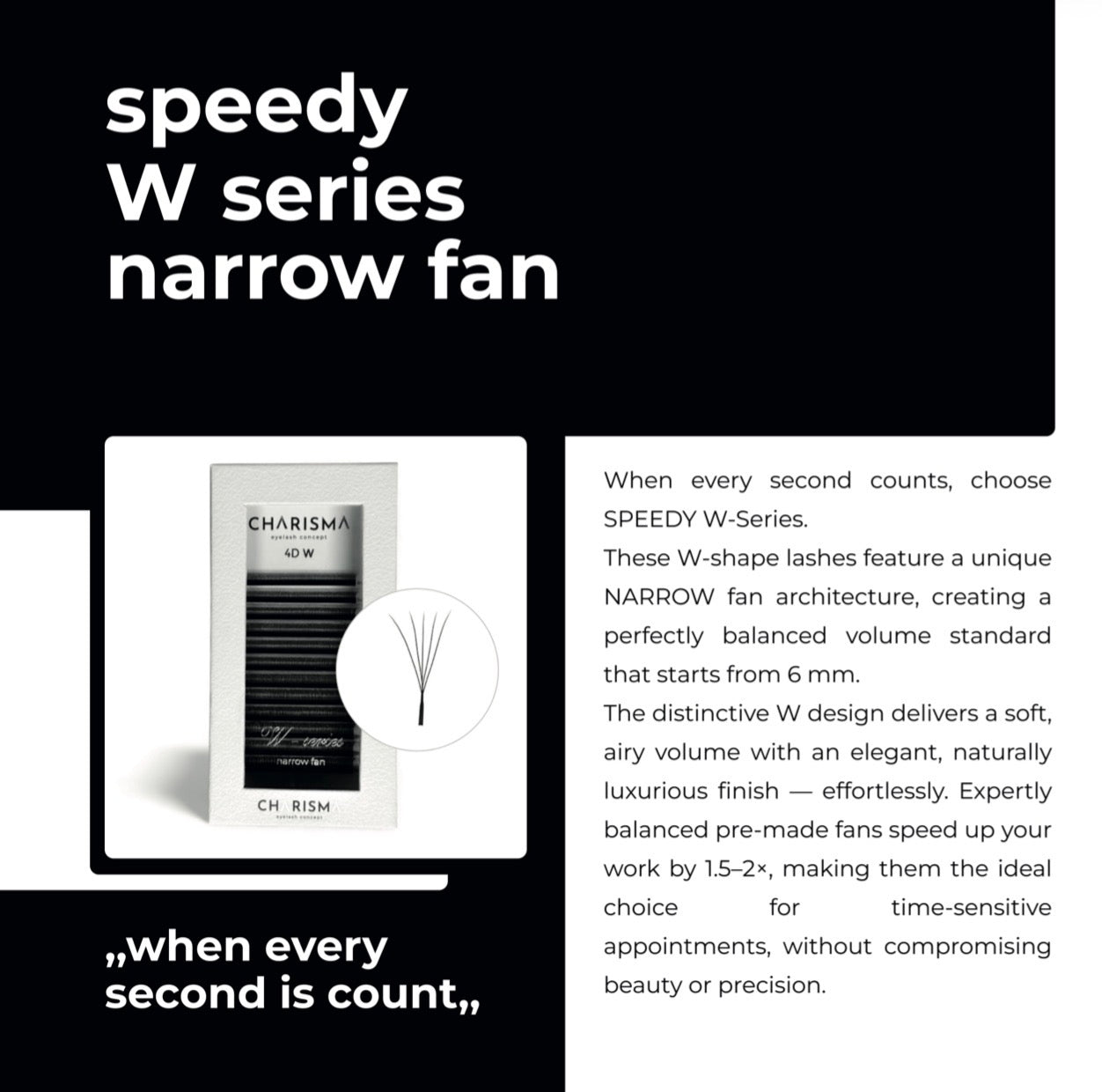 Black narrow W premade fans close up, SPEEDY W-Series