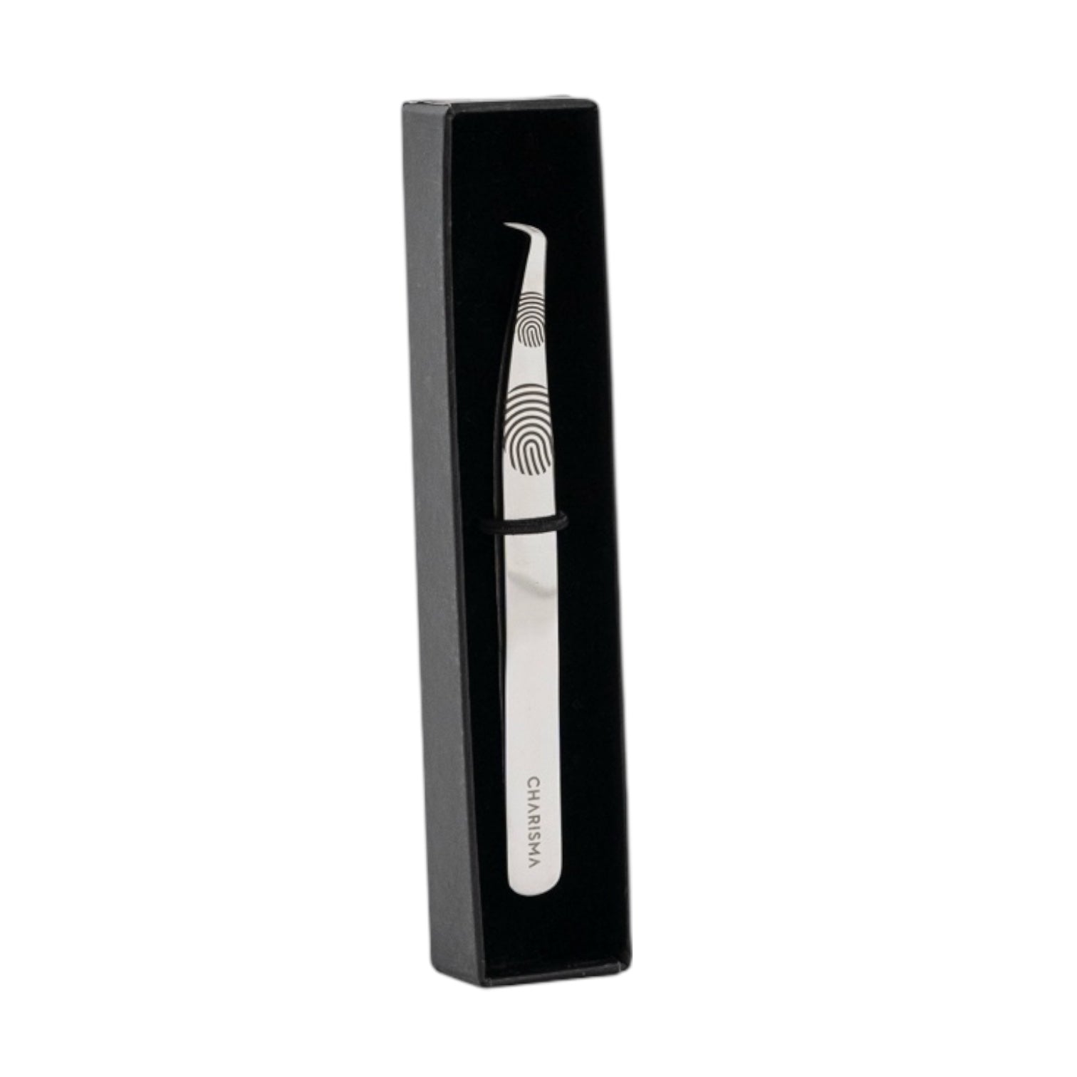 Hand-sharpened Mini Boot 90 degree volume lash tweezer, fingerprint grip
