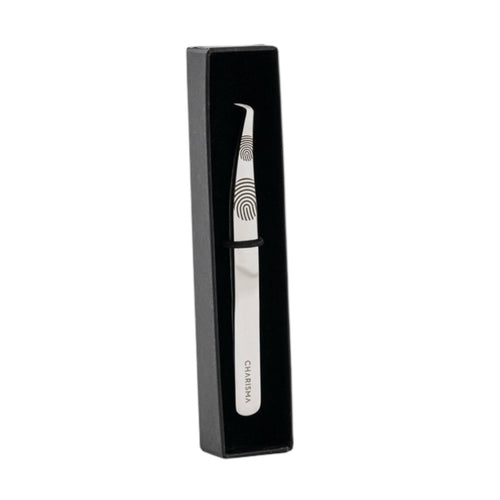 Hand-sharpened Mini Boot 90 degree volume lash tweezer, fingerprint grip